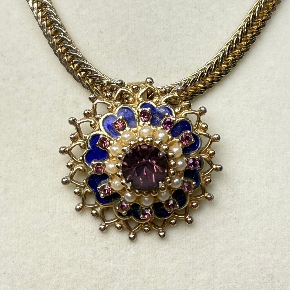 Vintage Coro Rhinestone Starburst Pendant Necklace Whimsigoth Romantic Victorian - Picture 2 of 9
